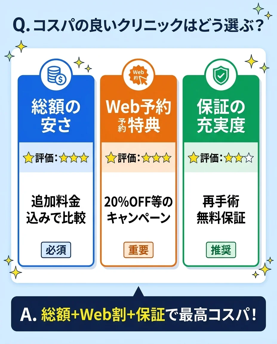 失敗しないクリニック選び3つのポイント｜症例数・料金・術後保証