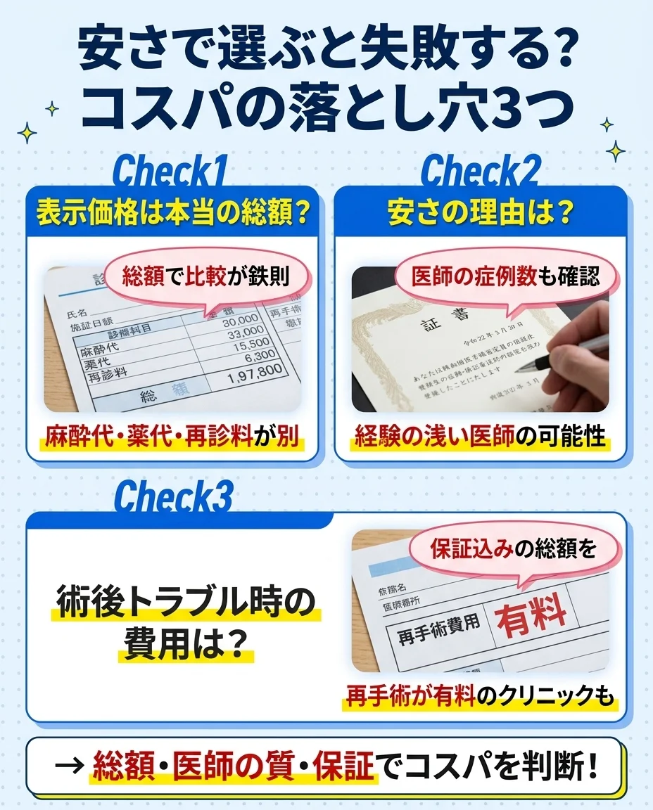 格安クリニックの落とし穴3つ｜医師の経験・追加料金・保証なしに注意