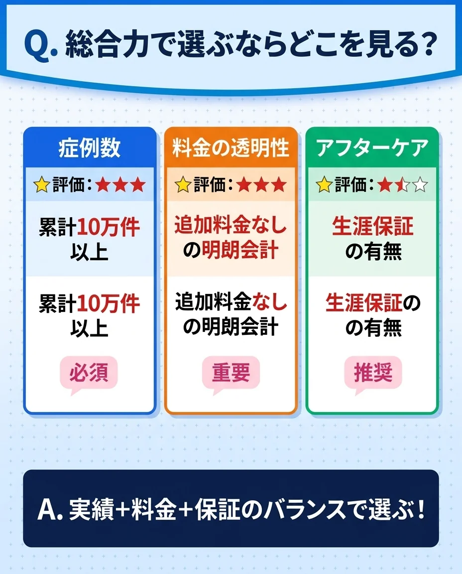 失敗しないクリニック選び3つのポイント｜症例数・料金・術後保証