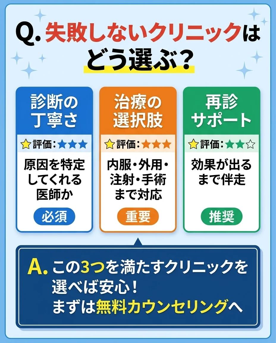 失敗しない早漏治療クリニック選び3つのポイント｜診療実績・治療の選択肢・アフターケア