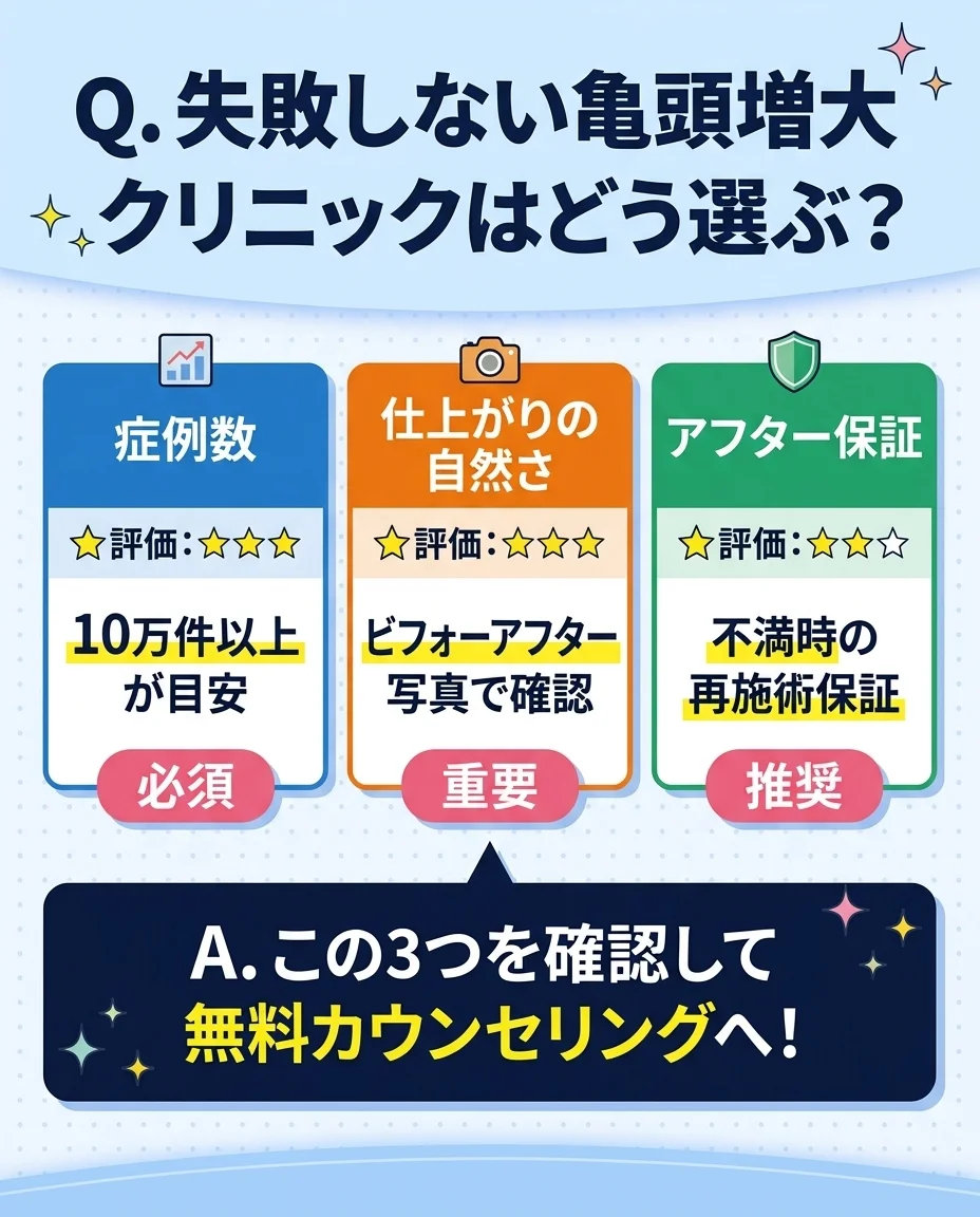 失敗しない亀頭増大クリニック選び3つのポイント